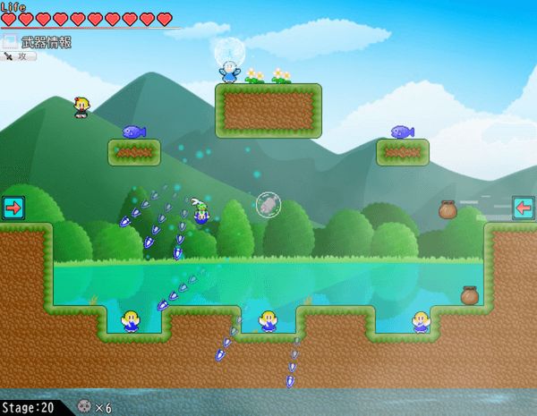 A level filled with leaping mermaids who shoot an arc of magic water at the player, plus the usual assortment of fairy and slime enemies