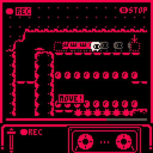 Screen is red while the player records moving themselves walking left to right across a platform